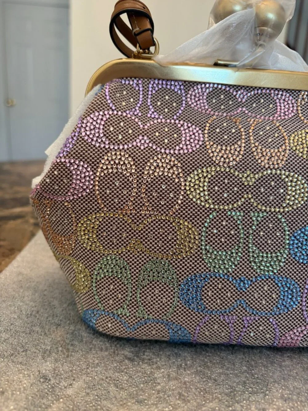 Coach Kisslock Frame Bag 16 In Crystal Signature Jacquard (Rainbow/Candy Multi) - Picture 4 of 16